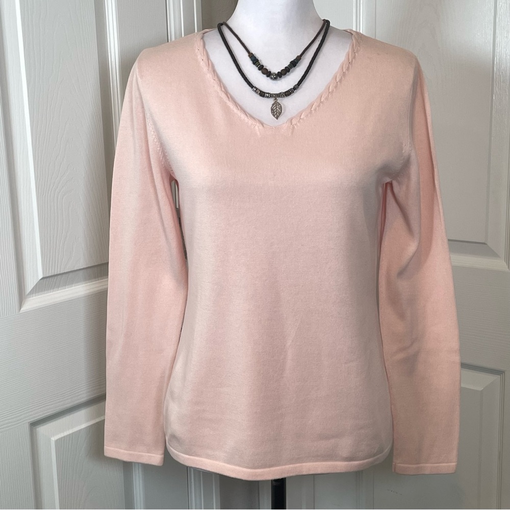 J. Jill Soft Pink Cotton V-neck Knit Long Sleeve Top Size S